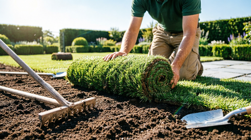Natural grass installation and soil preparation (কাস্টম)