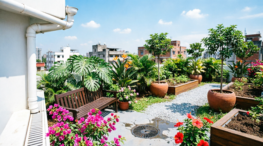 Modern rooftop garden with drainage system (কাস্টম)